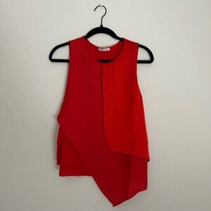 Zara Red Sleeveless Asymmetrical Layered Top